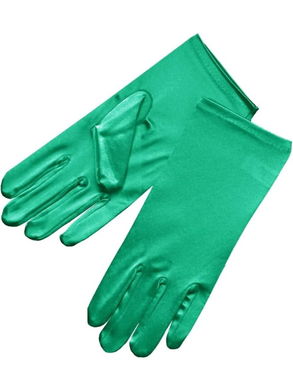 Women Kelly Green Shiny Stretch Wrist Length 2bl Over Costume Satin Dress Gloves